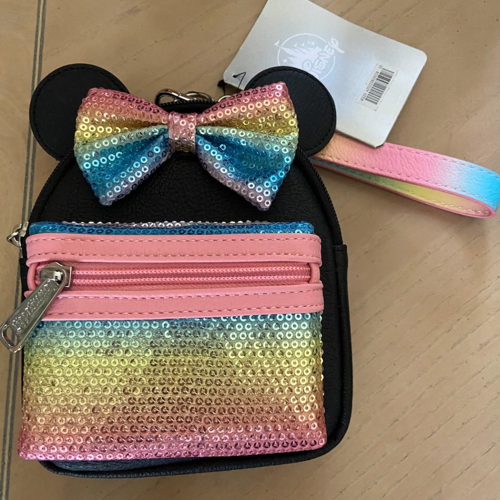 Loungefly Minnie Sequined Wristlet Pastel Rainbow